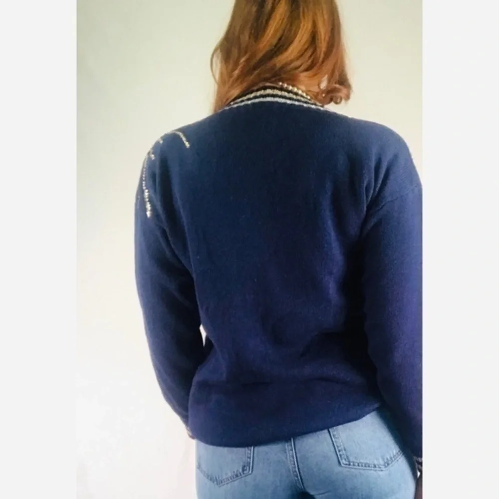 80’s Vintage ‘Joyce’ Nautical Theme Embellished V-Neck Sweater